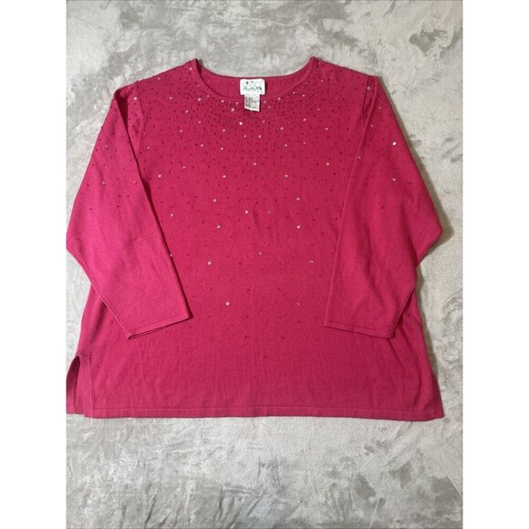 Women’s Quacker Factory Sweater Pink Beaded Plus 3X - Picture 3 of 14